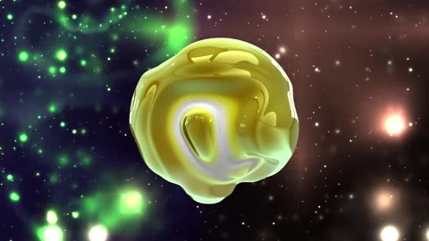 A gold object is floating in space with green and purple hues Stock Footage 274041281