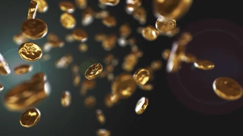 Gold objects floating in the air slow motion effect stock video Stock Footage 132071327