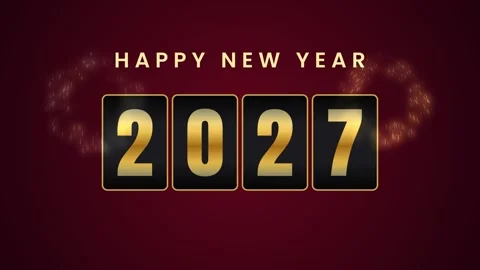 Gold odometer counter rolling from 2026 to 2027 Stockbeeldmateriaal 348262292