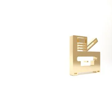 Gold Office multifunction printer copy machine icon isolated on white backgro Stock Illustration