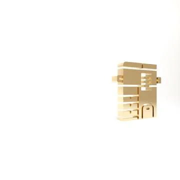 Gold Office multifunction printer copy machine icon isolated on white backgro Stock Illustration