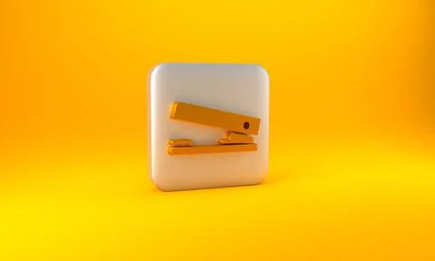 Gold Office stapler icon isolated on yellow background. Stapler, staple, paper Illustrazione stock