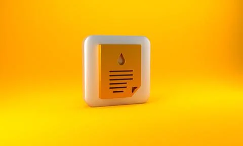 Gold Oil drop document icon isolated on yellow background. Silver square butt Stock Illustration