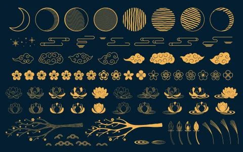 Gold oriental elements set Illustrazione stock