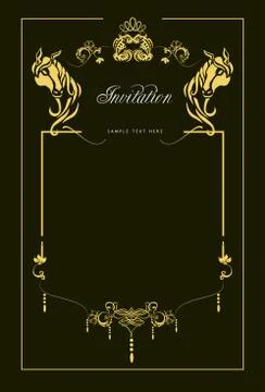 Gold ornament on black  dark blue background. Can be used as invitation card. Stock Illustration