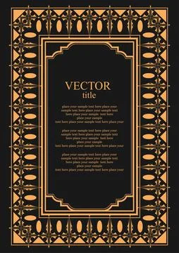Gold ornament on dark background. Can be used as invitation card. Book cove.. Stock Illustration