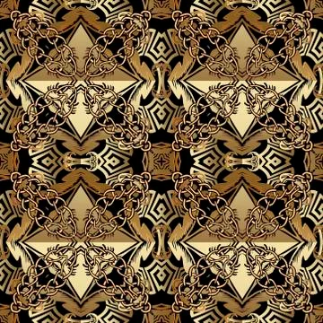 Gold ornamental chains vector seamless pattern. Modern paatterned ornate back Illustrazione stock