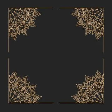 Gold ornamental corner frame luxury floral mandala border elegant square Stock Illustration