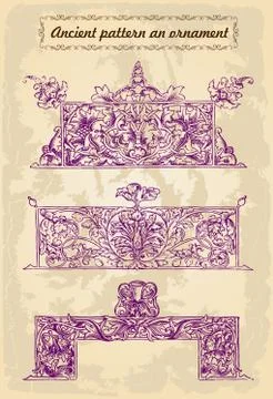 Gold ornaments frames. Vector ancient set Stock Illustration