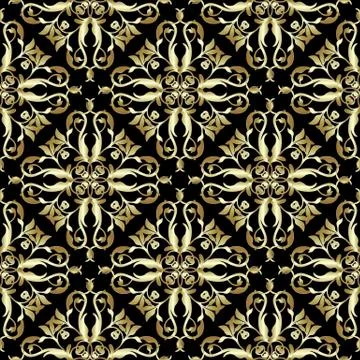 Gold ornate damask seamless pattern. Vector vintage background. 스톡 일러스트