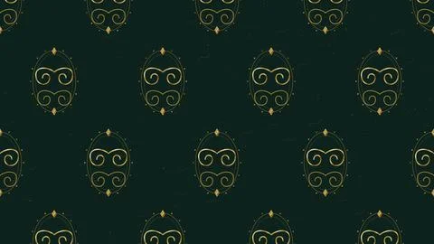 Gold ornate monogram patterns repeating on dark green background Stock Illustration