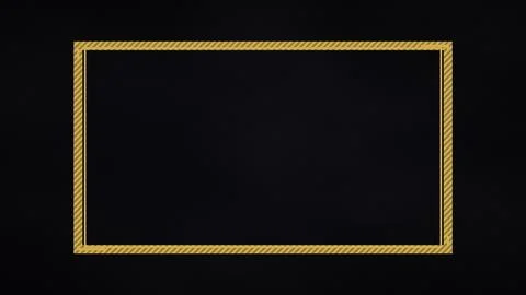 Gold outlined rectangular frame on black background Illustrazione stock