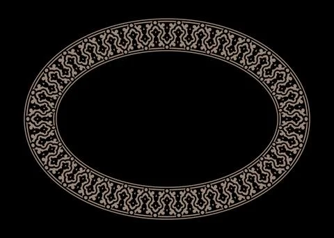 Gold Oval frame with an ornate, repeating pattern. The intricate, stylized motif Stock Illustration