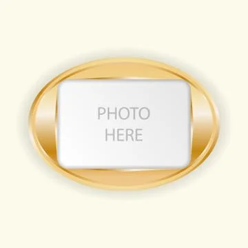 Gold oval frame with square space for photo Illustrazione stock