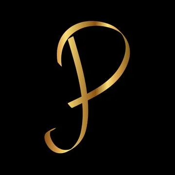 Gold P Letter Initial Cursive Hand Written Calligrapy for Logo Brand Stock Illustration