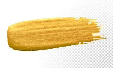 Gold paint brush smear vector stroke. Acrylic golden color stain on transpare Stock Illustration