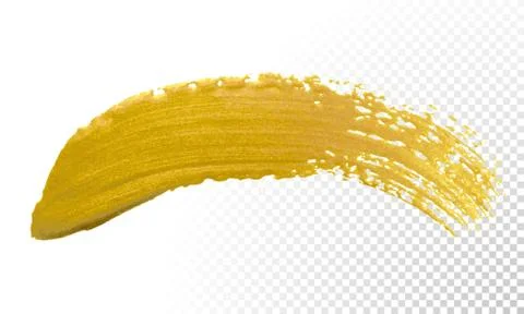 Gold paint brush smear vector stroke. Acrylic golden color stain on transpare Stock Illustration