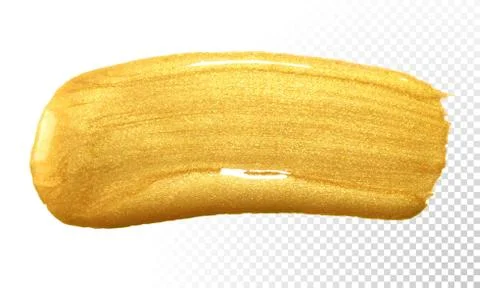 Gold paint brush vector smear stroke. Acrylic golden color stain on transpare Stock Illustration