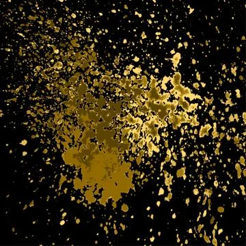 Gold paint splash, splatter, and blob shiny on black back Stock Illustration