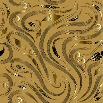 Gold paisley 3d seamless pattern. Vector  floral patterned background wallpap Illustrazione stock