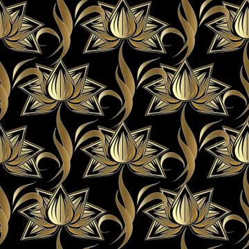 Gold paisley seamless pattern. Abstract black repeating background wallpaper Illustrazione stock