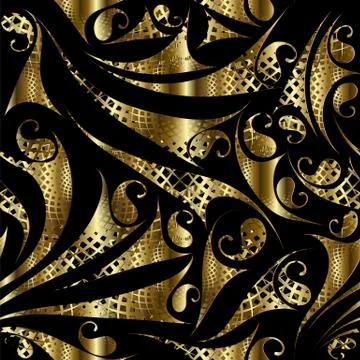 Gold paisley seamless pattern. Abstract floral background. Moder Illustrazione stock
