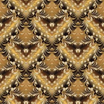 Gold paisley seamless pattern.  Vector floral 3d damask background Stock Illustration