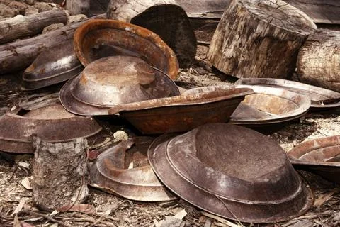 Gold pans Stock Photos