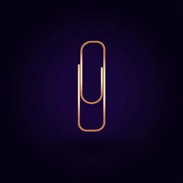 Gold paper clip icon. Vector illustration isolated on a blue background. Scho Stock Illustration