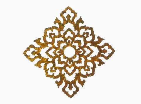 Gold paper cut into patterns. placed on a white background Stock Photos