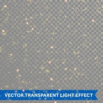 Gold partciles glitter or vector sparkling stars light on transparent backgro Stock Illustration