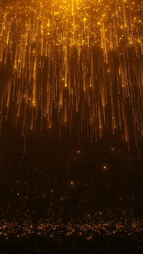 Gold particle rain vertical luminous trails, floating bokeh, and dramatic festiv Stock Footage 340457407