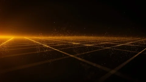 Gold particles abstract background with floordust flare perspective grid. Stock Footage 127910152