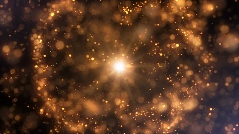 Gold particles with bokeh pulsing and spinning Stock Footage