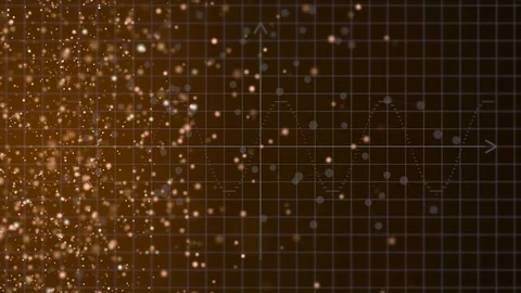 Gold particles DNA strand rotating on screen with graphs and charts on gridded Stock Footage 124322066