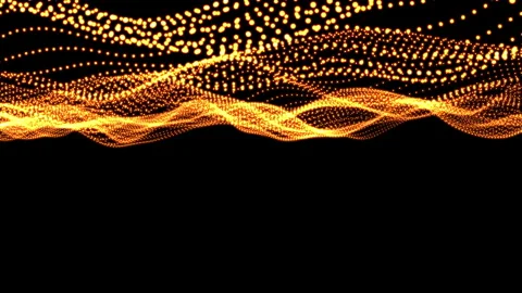 Gold particles wave on black background, abstract with shining golden up. Cop 스톡 동영상 271176672
