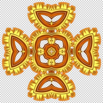 Gold pattern in the form of a cross. There are yellow, brown colors. Illustration
