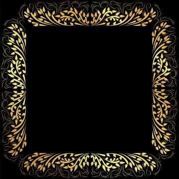 Gold pattern frame on a black background	 Stock Illustration