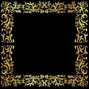 Gold pattern frame on a black background	 Stock Illustration