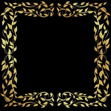 Gold pattern frame on a black background	 Stock Illustration