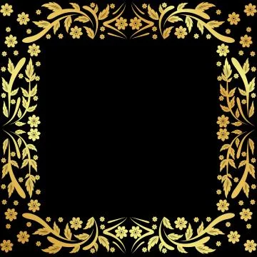 Gold pattern frame on a black background	 Stock Illustration