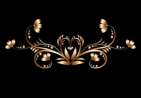 Gold pattern of metal leaves and flowers Stock Illustration