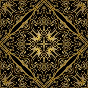 Gold  pattern with pomegranates. Stock Illustration