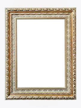 Gold-patterned frame for a picture isolated on a white background Stock Photos