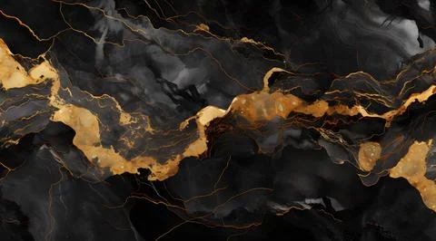 Gold Patterned natural of black marble texture background Stock Photos