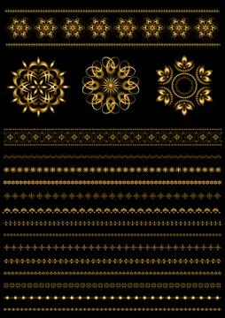 Gold patterns and collection patterned gold border Stock Illustration