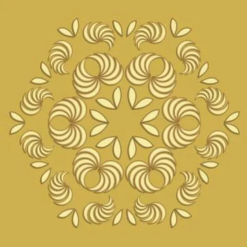 Gold patterns composed of leaves, 3d illusion, circle ornament on light golden Stock Illustration