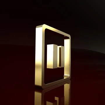 Gold Pause button icon isolated on brown background. Minimalism concept. 3d i Stock Illustration