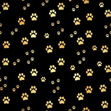 Gold Paw print seamless pattern. Seamless pattern of animal gold footprints. Stock Illustration