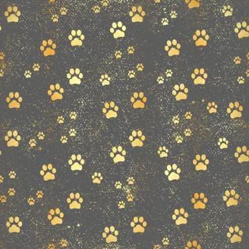 Gold Paw print seamless pattern. Seamless pattern of animal gold footprints. Stock Illustration
